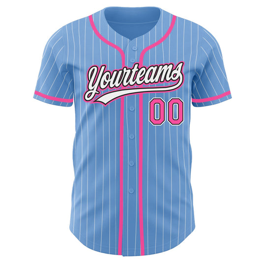 Custom Light Blue White Pinstripe Pink-Black Authentic Baseball Jersey - Sky-Custom