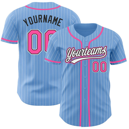 Custom Light Blue White Pinstripe Pink-Black Authentic Baseball Jersey - Sky-Custom