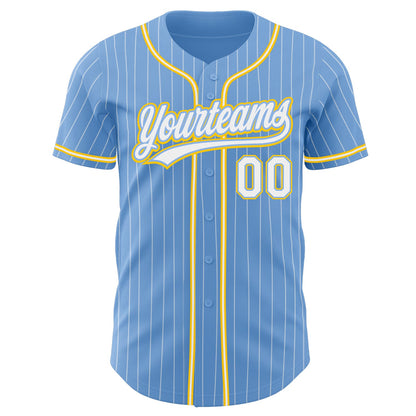 Custom Light Blue White Pinstripe White-Gold Authentic Baseball Jersey - Sky-Custom