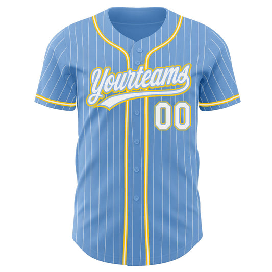 Custom Light Blue White Pinstripe White-Gold Authentic Baseball Jersey - Sky-Custom