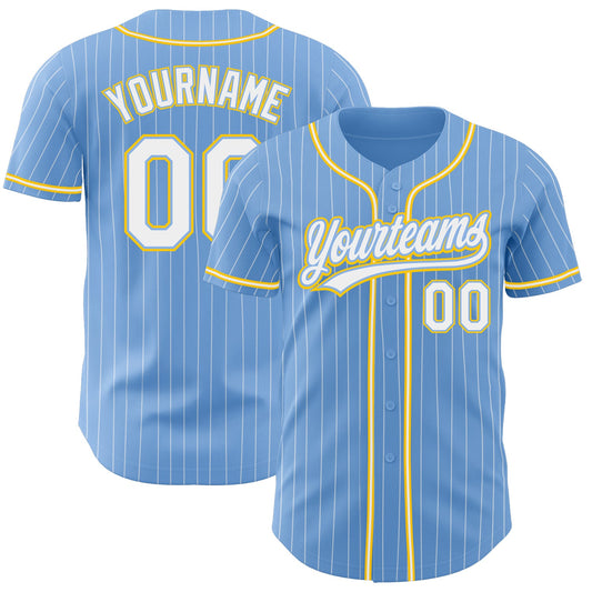 Custom Light Blue White Pinstripe White-Gold Authentic Baseball Jersey - Sky-Custom