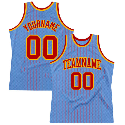 Custom Light Blue Red Pinstripe Red-Gold Authentic Basketball Jersey - Sky-Custom