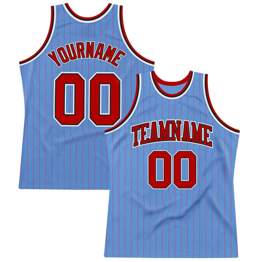 Custom Light Blue Red Pinstripe Red-Black Authentic Basketball Jersey - Sky-Custom