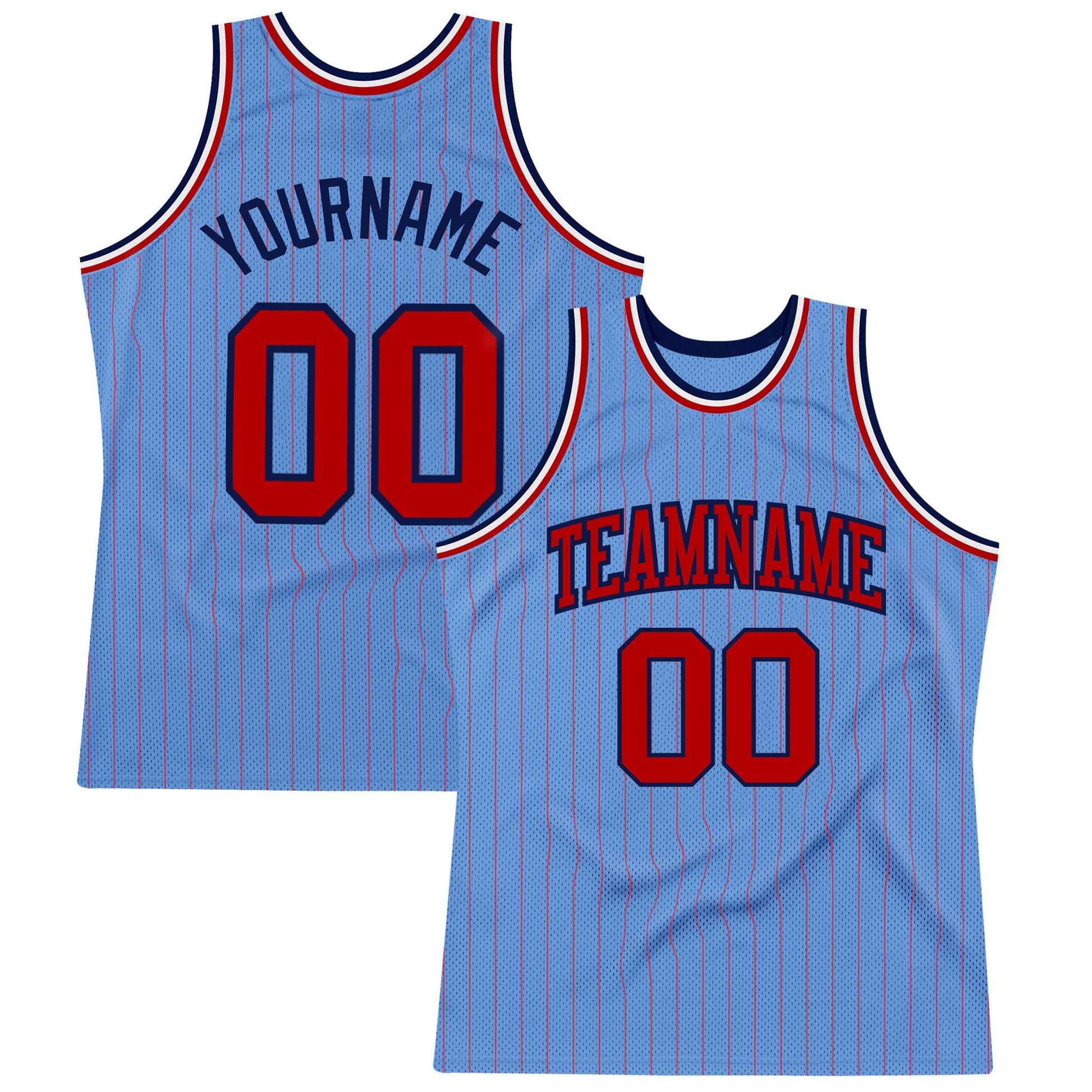 Custom Light Blue Red Pinstripe Red-Navy Authentic Basketball Jersey - Sky-Custom