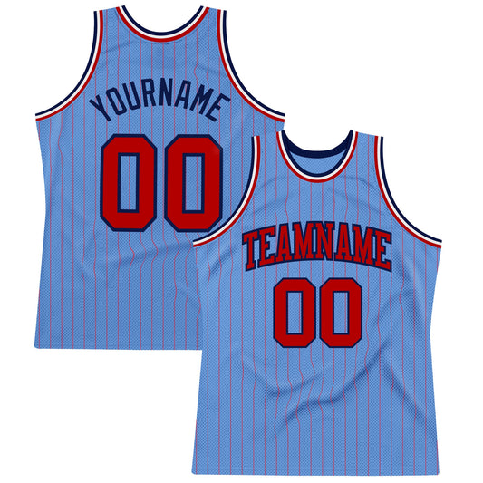 Custom Light Blue Red Pinstripe Red-Navy Authentic Basketball Jersey - Sky-Custom