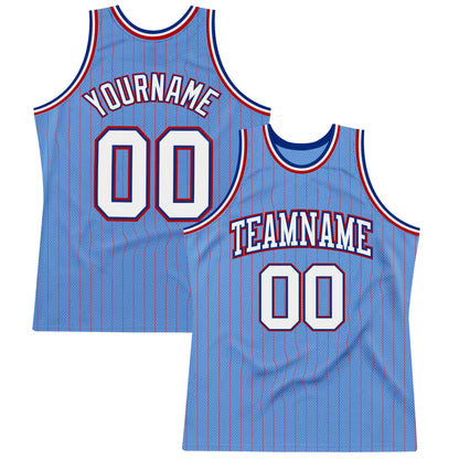 Custom Light Blue Red Pinstripe White-Royal Authentic Basketball Jersey - Sky-Custom