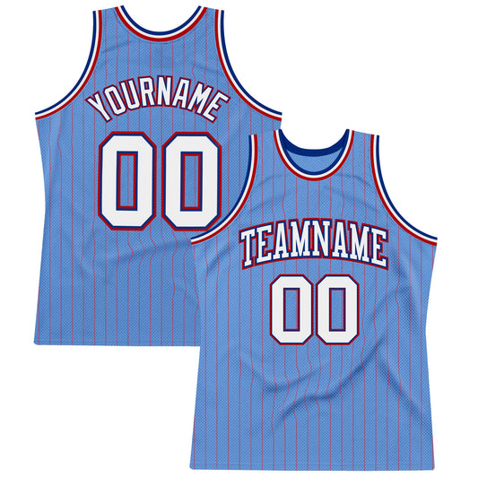 Custom Light Blue Red Pinstripe White-Royal Authentic Basketball Jersey - Sky-Custom