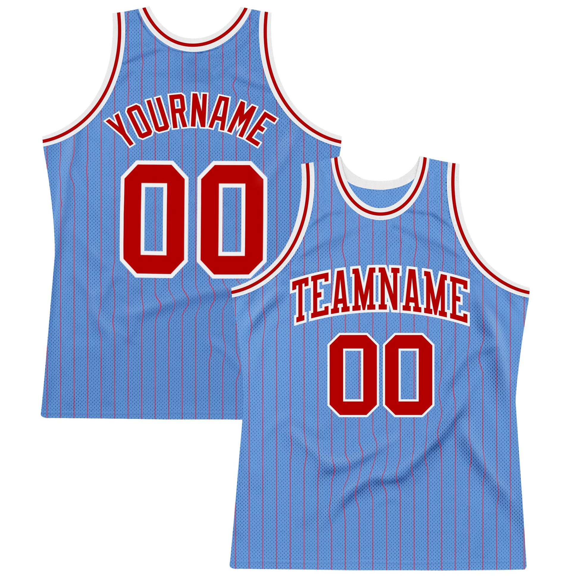 Custom Light Blue Red Pinstripe Red-White Authentic Basketball Jersey - Sky-Custom