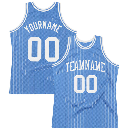 Custom Light Blue White Pinstripe White Authentic Basketball Jersey - Sky-Custom