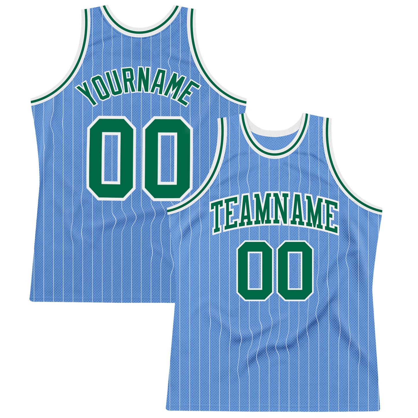 Custom Light Blue White Pinstripe Kelly Green Authentic Basketball Jersey - Sky-Custom