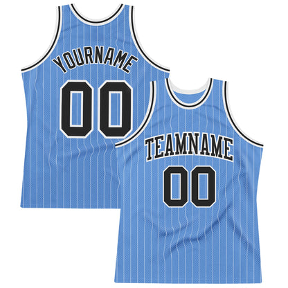 Custom Light Blue White Pinstripe Black Authentic Basketball Jersey - Sky-Custom