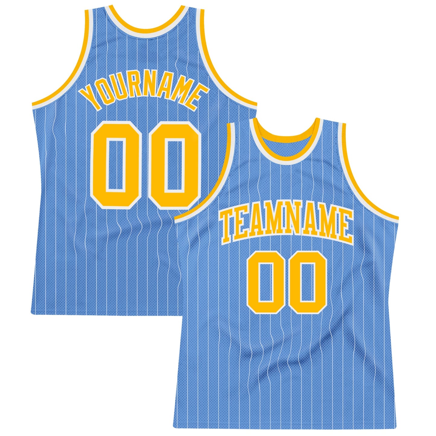 Custom Light Blue White Pinstripe Gold Authentic Basketball Jersey - Sky-Custom