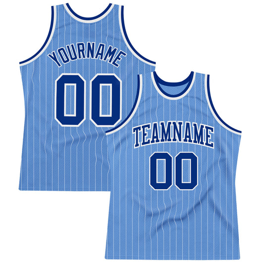Custom Light Blue White Pinstripe Royal Authentic Basketball Jersey - Sky-Custom