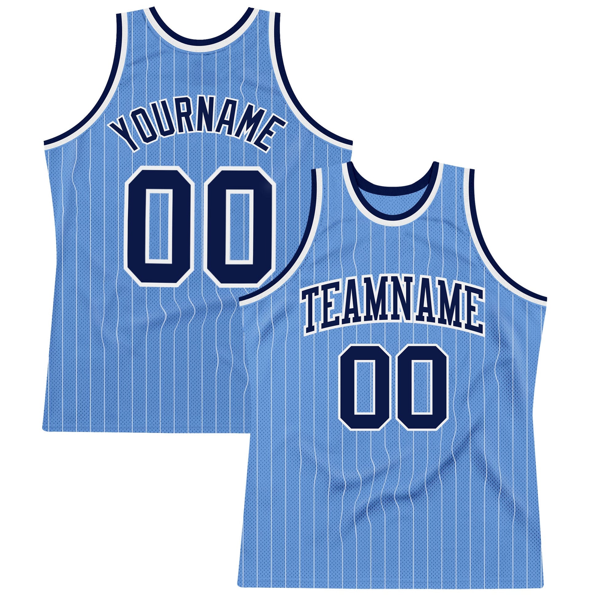 Custom Light Blue White Pinstripe Navy Authentic Basketball Jersey - Sky-Custom
