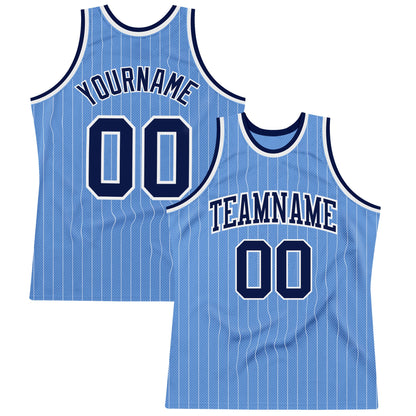Custom Light Blue White Pinstripe Navy Authentic Basketball Jersey - Sky-Custom