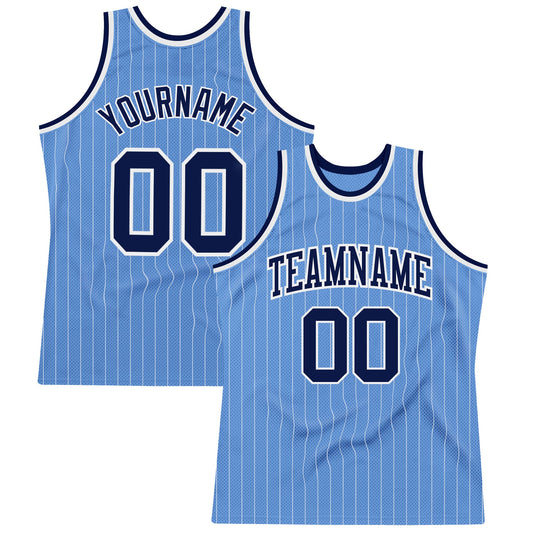 Custom Light Blue White Pinstripe Navy Authentic Basketball Jersey - Sky-Custom