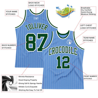 Custom Light Blue White Pinstripe Green Authentic Basketball Jersey - Sky-Custom