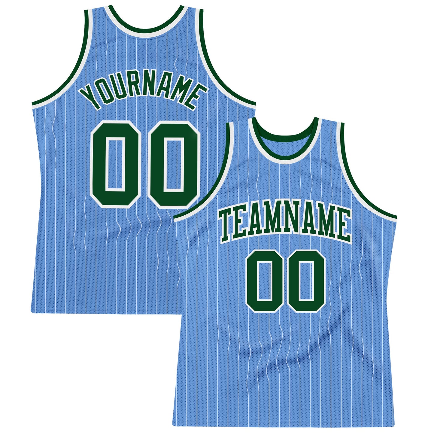 Custom Light Blue White Pinstripe Green Authentic Basketball Jersey - Sky-Custom