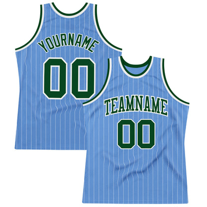 Custom Light Blue White Pinstripe Green Authentic Basketball Jersey - Sky-Custom