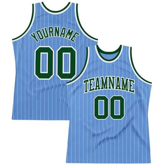 Custom Light Blue White Pinstripe Green Authentic Basketball Jersey - Sky-Custom