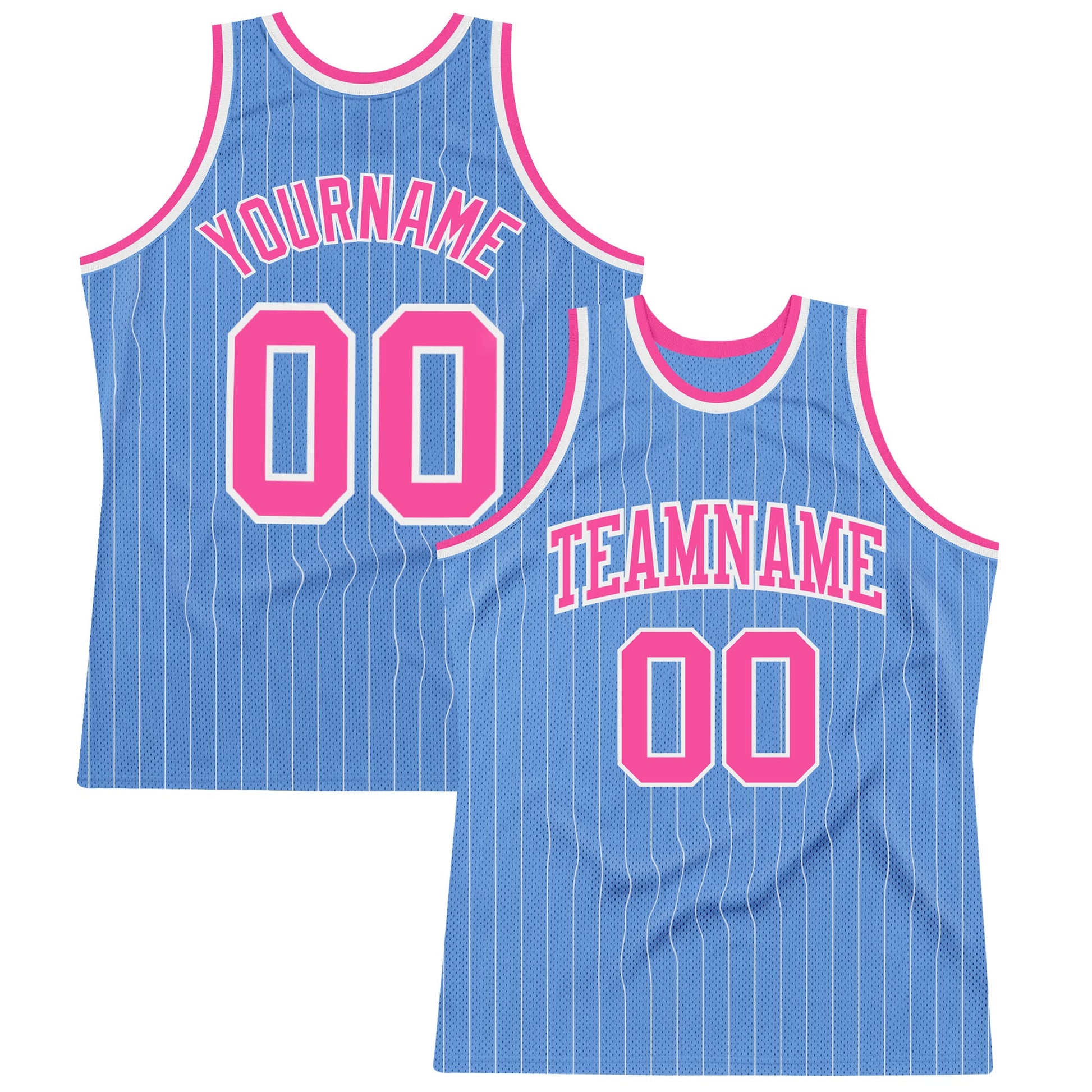 Custom Light Blue White Pinstripe Pink Authentic Basketball Jersey - Sky-Custom