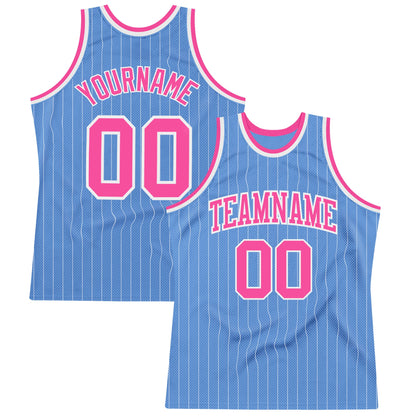 Custom Light Blue White Pinstripe Pink Authentic Basketball Jersey - Sky-Custom