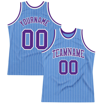 Custom Light Blue White Pinstripe Purple Authentic Basketball Jersey - Sky-Custom