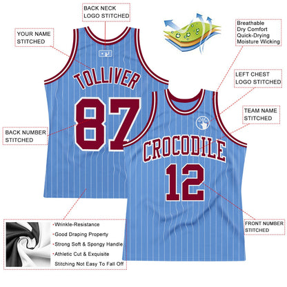 Custom Light Blue White Pinstripe Maroon Authentic Basketball Jersey - Sky-Custom