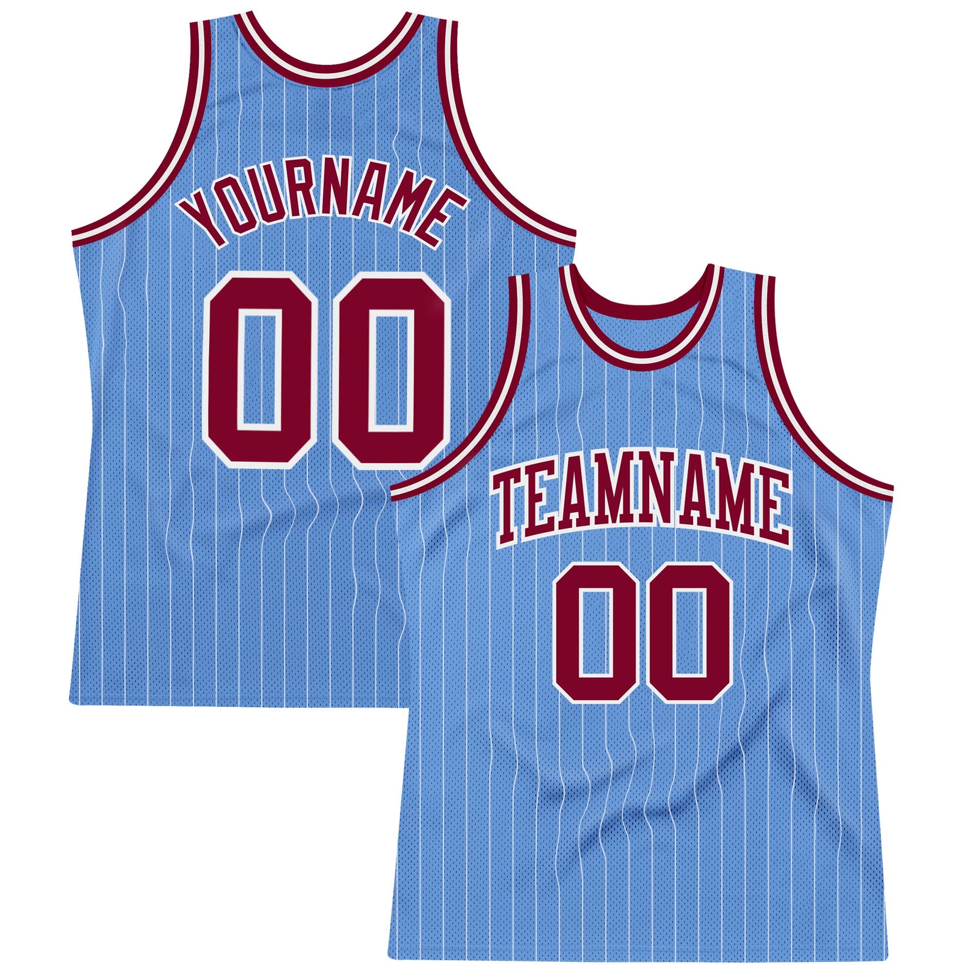Custom Light Blue White Pinstripe Maroon Authentic Basketball Jersey - Sky-Custom