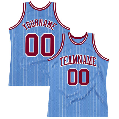 Custom Light Blue White Pinstripe Maroon Authentic Basketball Jersey - Sky-Custom
