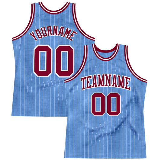 Custom Light Blue White Pinstripe Maroon Authentic Basketball Jersey - Sky-Custom