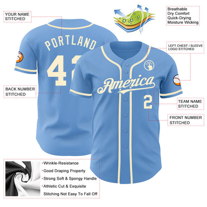 Custom Light Blue Cream Authentic Baseball Jersey - Sky-Custom
