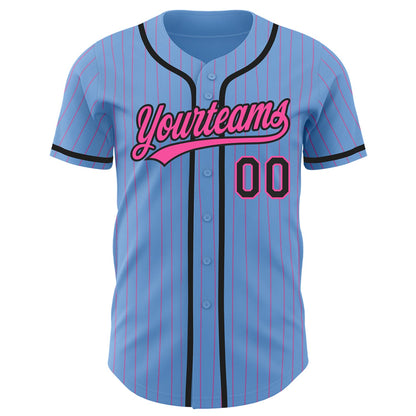 Custom Light Blue Pink Pinstripe Black Authentic Baseball Jersey - Sky-Custom