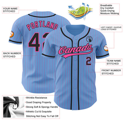 Custom Light Blue Pink Pinstripe Black Authentic Baseball Jersey - Sky-Custom