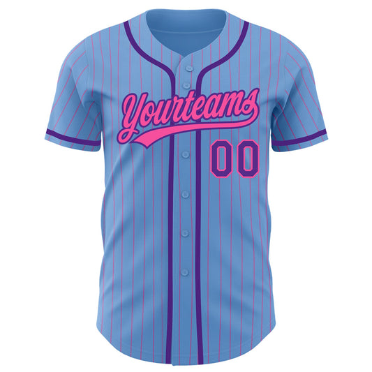 Custom Light Blue Pink Pinstripe Purple Authentic Baseball Jersey - Sky-Custom