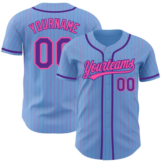 Custom Light Blue Pink Pinstripe Purple Authentic Baseball Jersey - Sky-Custom