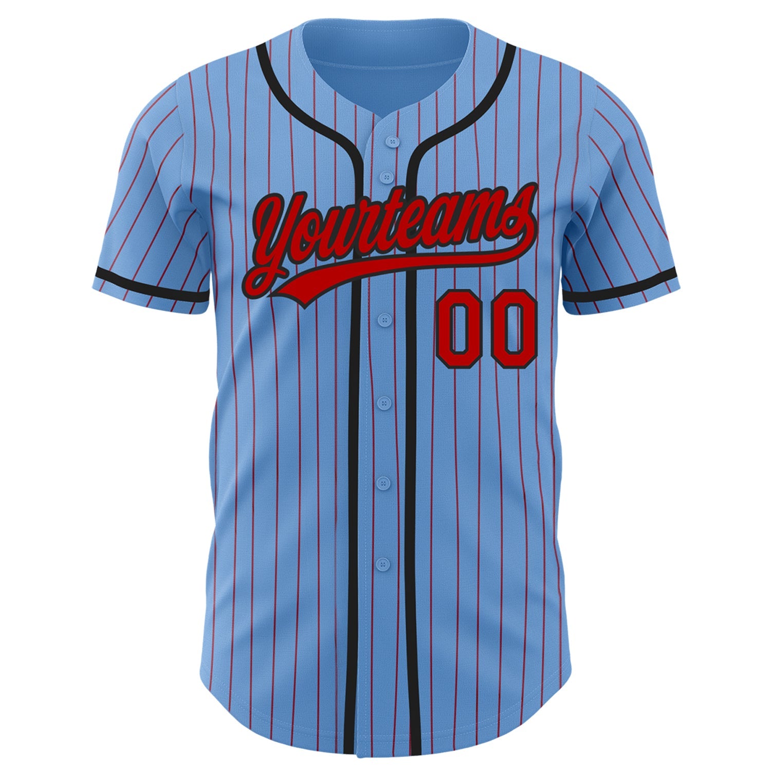Custom Light Blue Red Pinstripe Black Authentic Baseball Jersey - Sky-Custom
