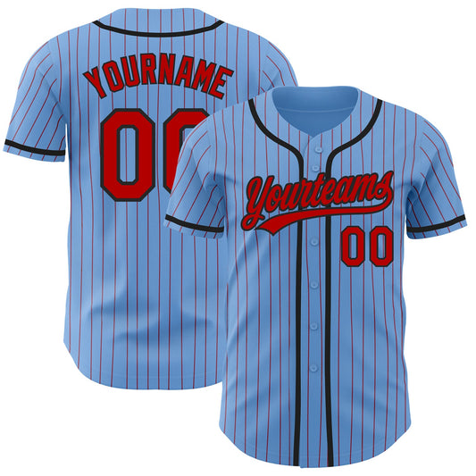 Custom Light Blue Red Pinstripe Black Authentic Baseball Jersey - Sky-Custom