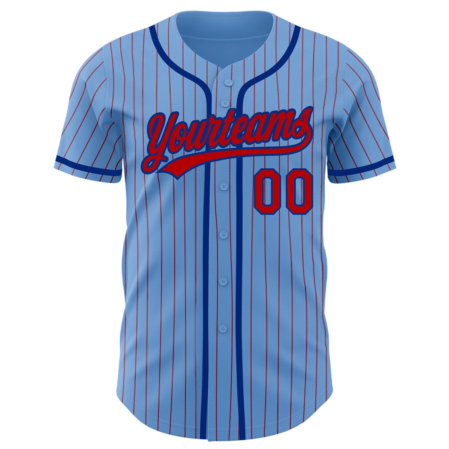Custom Light Blue Red Pinstripe Royal Authentic Baseball Jersey - Sky-Custom