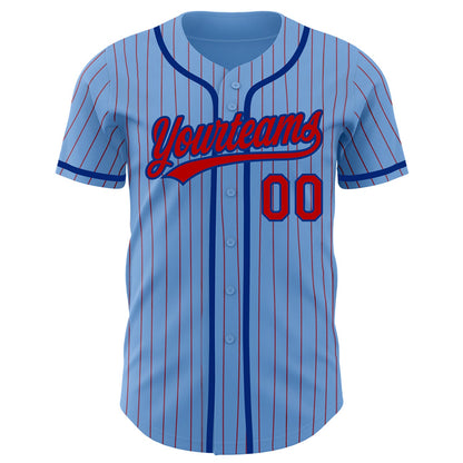 Custom Light Blue Red Pinstripe Royal Authentic Baseball Jersey - Sky-Custom