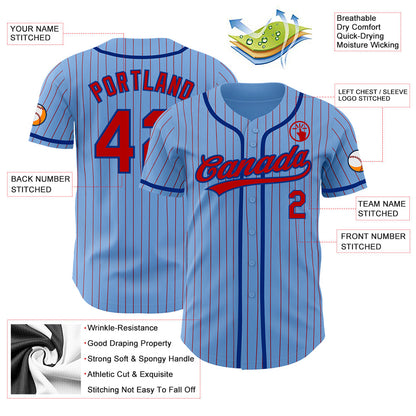 Custom Light Blue Red Pinstripe Royal Authentic Baseball Jersey - Sky-Custom