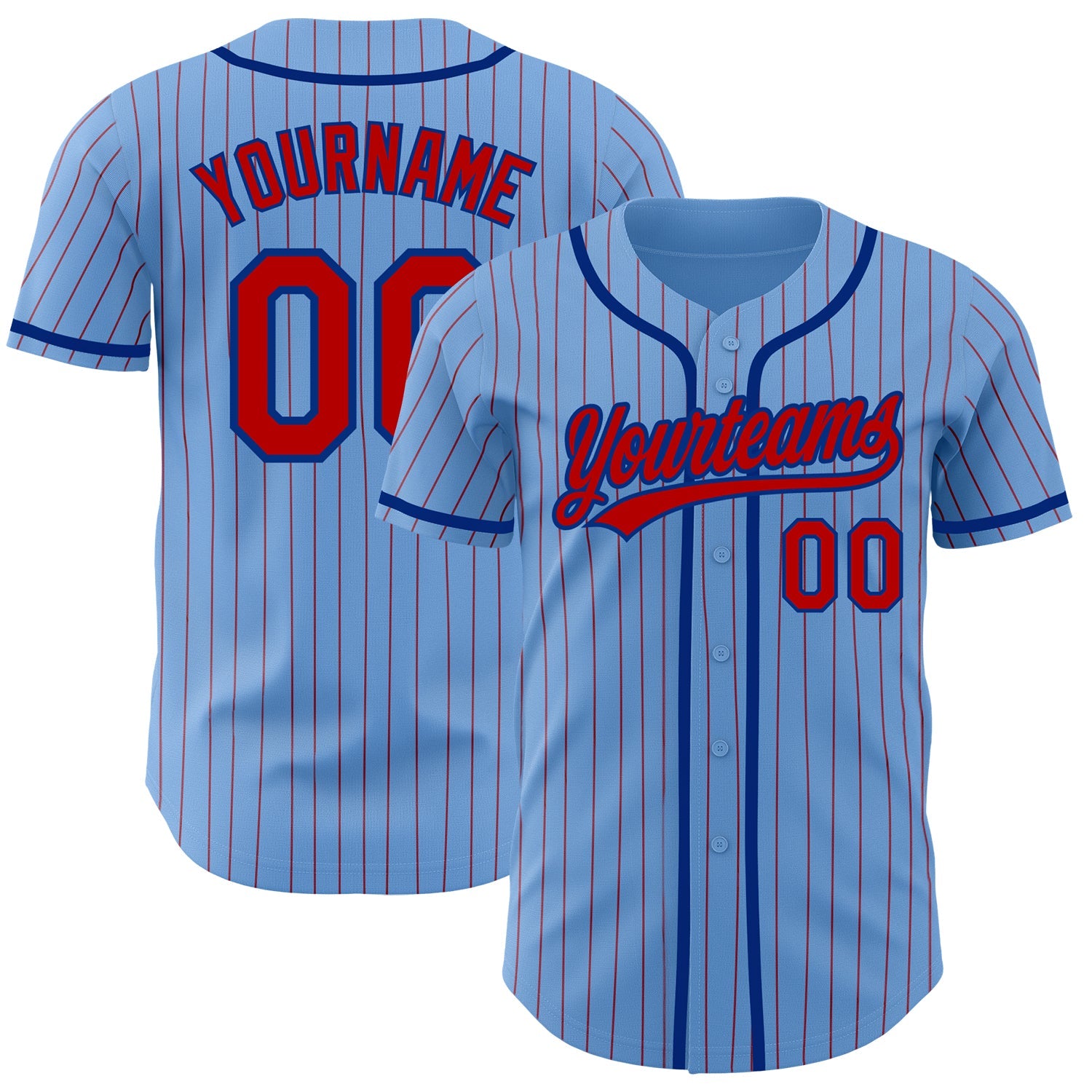 Custom Light Blue Red Pinstripe Royal Authentic Baseball Jersey - Sky-Custom