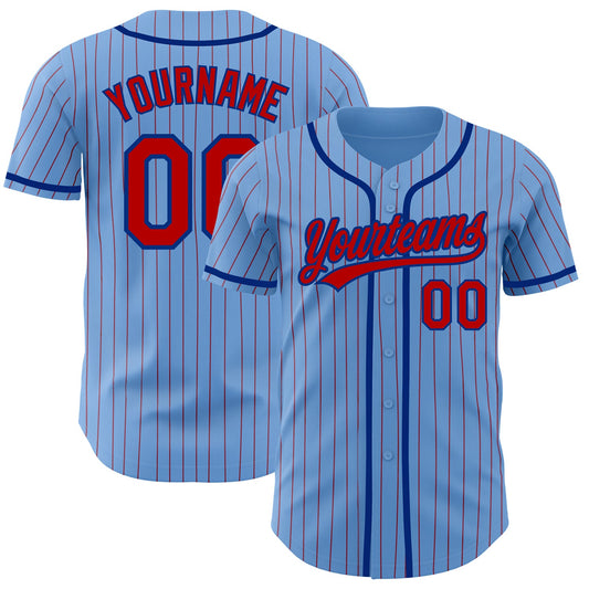 Custom Light Blue Red Pinstripe Royal Authentic Baseball Jersey - Sky-Custom