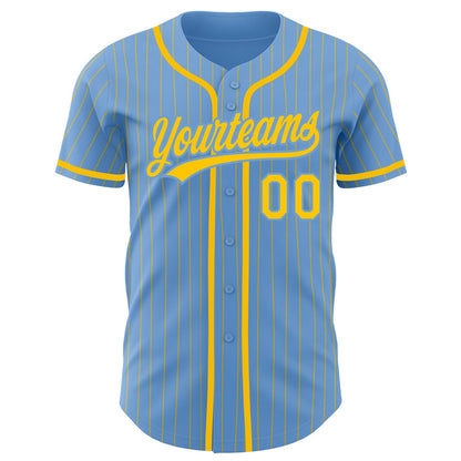 Custom Light Blue Yellow Pinstripe Yellow Authentic Baseball Jersey - Sky-Custom