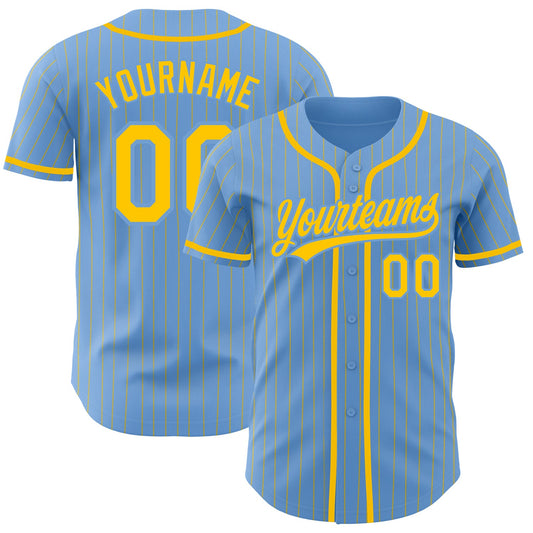 Custom Light Blue Yellow Pinstripe Yellow Authentic Baseball Jersey - Sky-Custom