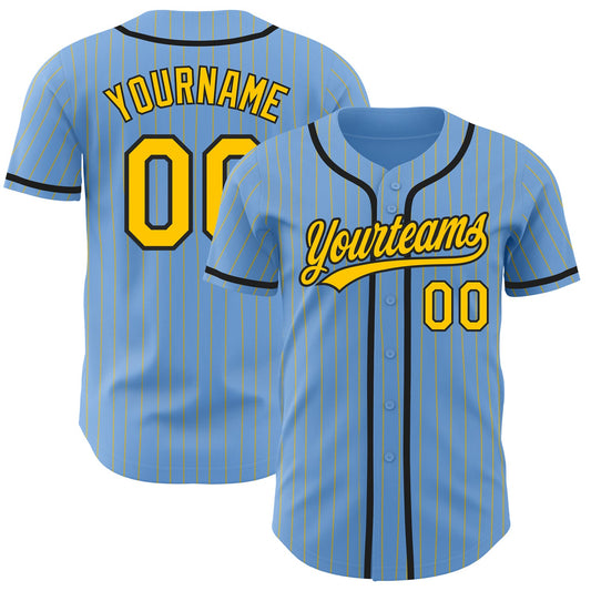 Custom Light Blue Yellow Pinstripe Black Authentic Baseball Jersey - Sky-Custom