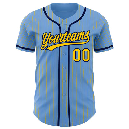 Custom Light Blue Yellow Pinstripe Navy Authentic Baseball Jersey - Sky-Custom