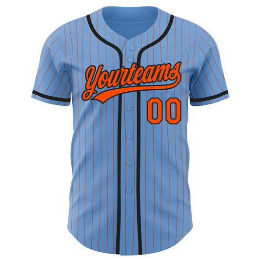 Custom Light Blue Orange Pinstripe Black Authentic Baseball Jersey - Sky-Custom