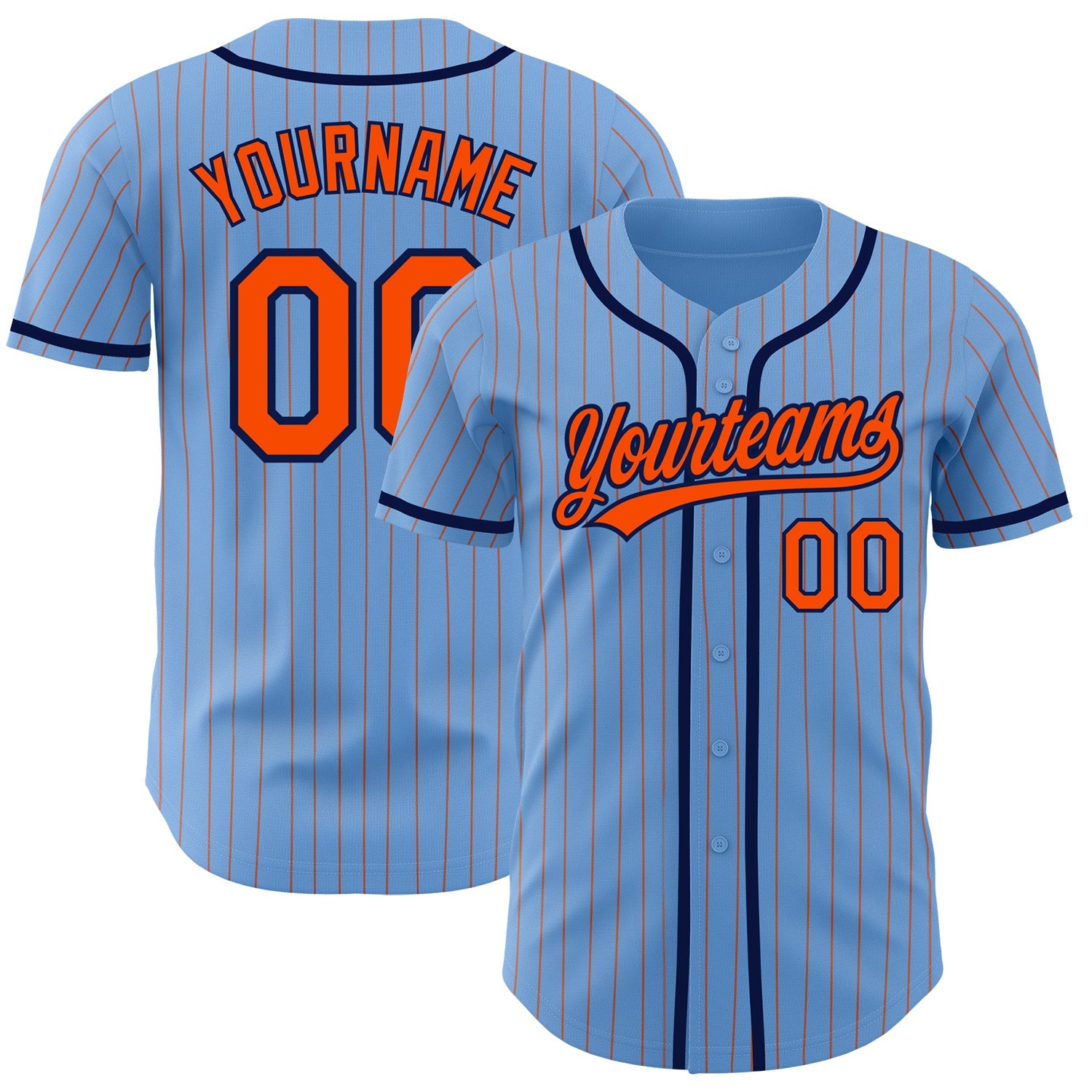 Custom Light Blue Orange Pinstripe Navy Authentic Baseball Jersey - Sky-Custom