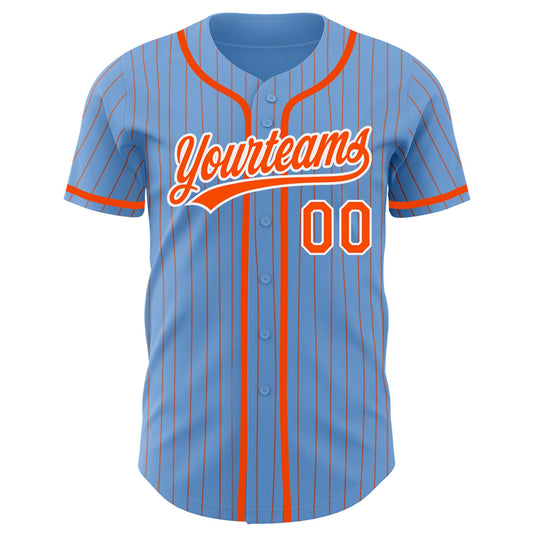 Custom Light Blue Orange Pinstripe White Authentic Baseball Jersey - Sky-Custom
